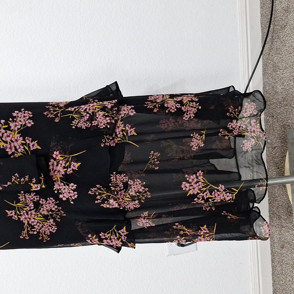 Who What Wear Black Pink Dark Cottagecore Feminine Ruffled Tiered Maxi Dress -M - Picture 4 of 12